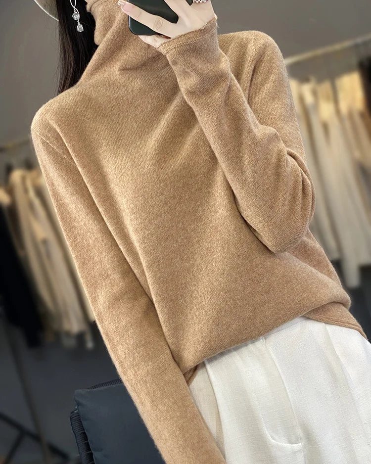 Seamless Merino Wool Turtleneck Sweater