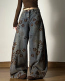 Washed Jacquard High Rise Wide Leg Jeans