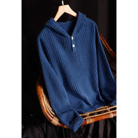 Button Detail Ribbed Wool Hoodie