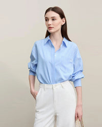 Loose-Fitting Casual Striped Embroidered Shirt