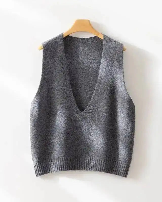 Wool Knit Sleeveless V-Neck Vest