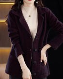 Mink Cashmere Tailored-Collar Knit Cardigan