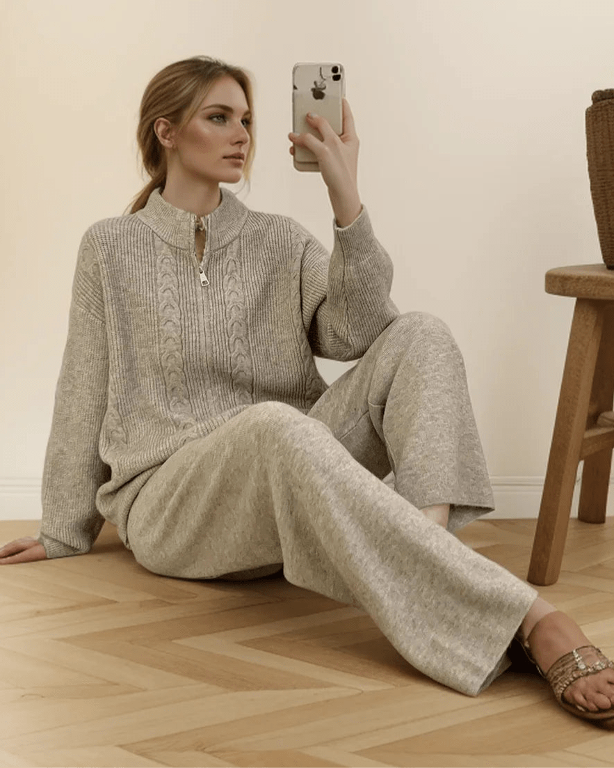 O Neck Sweater & Wide Leg Pants TrackSuit