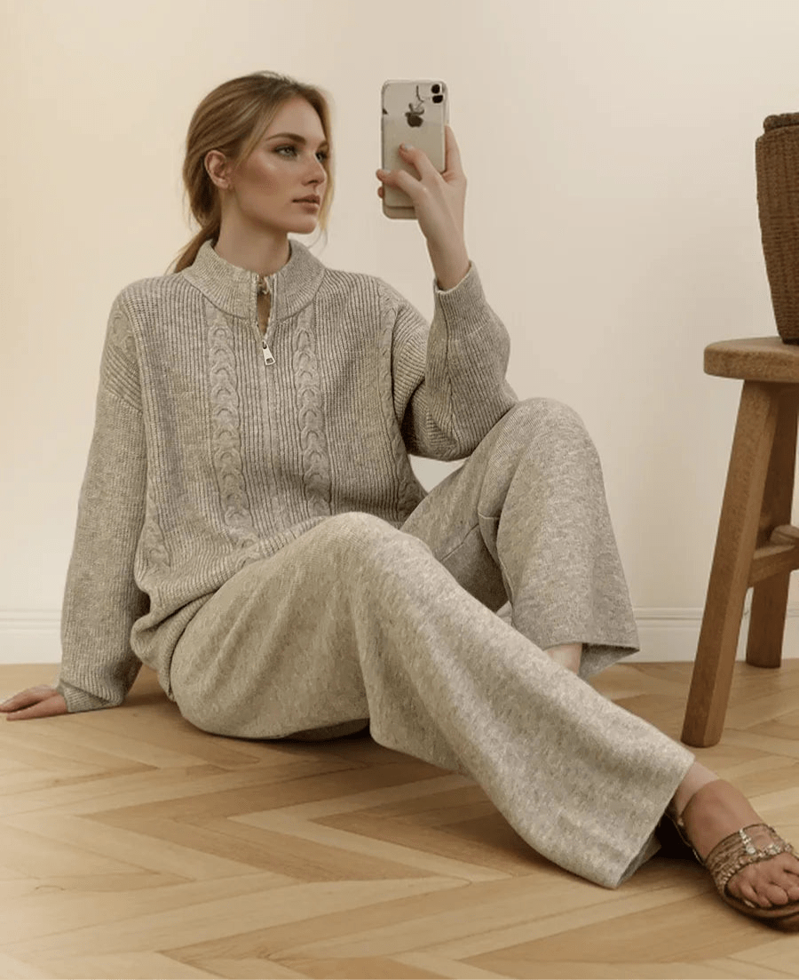 O Neck Sweater & Wide Leg Pants TrackSuit
