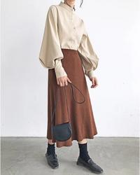 Lantern Sleeve Stand Collar Shirt