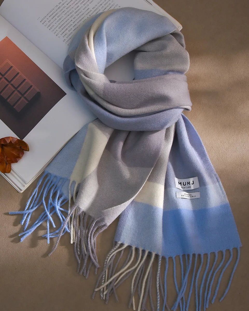 Plaid Wool Fringe Scarf