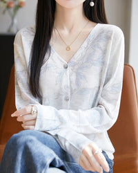 Lyocell Printed V Neck Cardigan