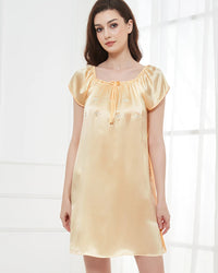 Mulberry Silk Flutter-Sleeve Mini Nightgown