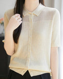 Relaxed Knit Turn-Down Collar Top