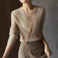 Designers' V-neck Wool Sweater with Asymmetrical Buttons