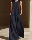 Patchwork Pocket Sleeveless Maxi Dress