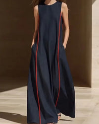 Patchwork Pocket Sleeveless Maxi Dress