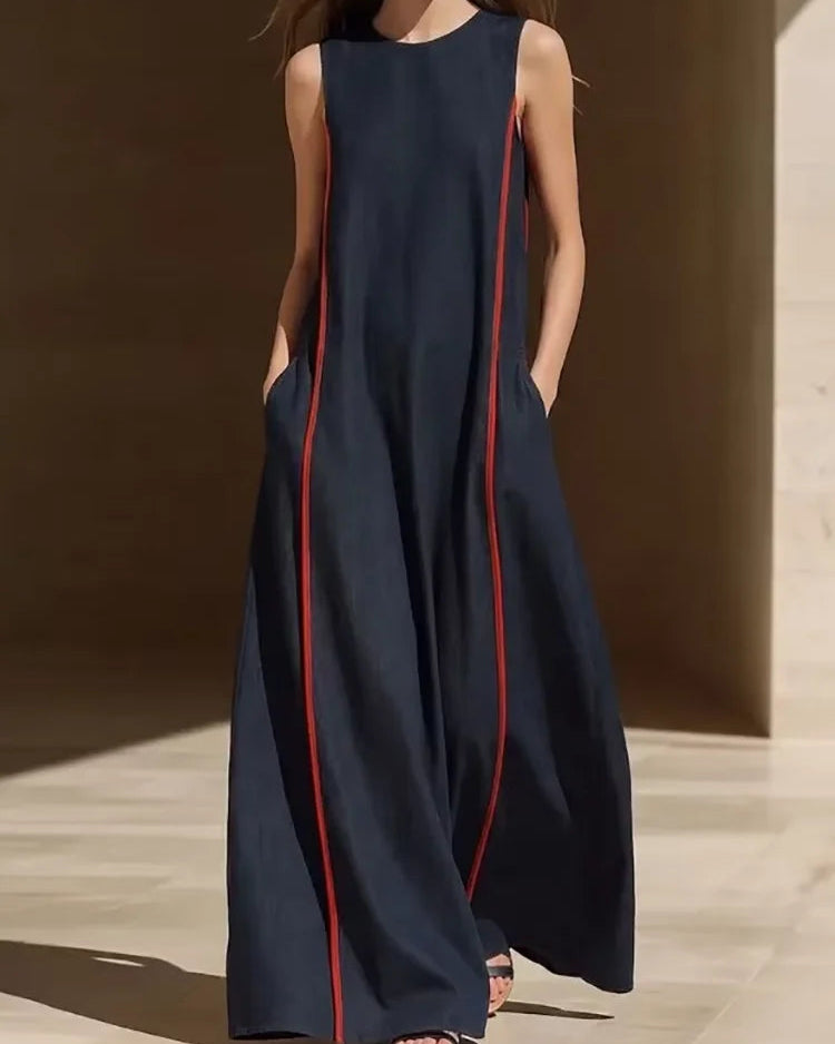 Patchwork Pocket Sleeveless Maxi Dress