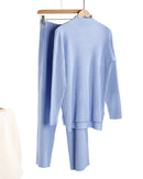 Half-Turtleneck Knit Sweater & High Waist Wide-Leg Trouser Set