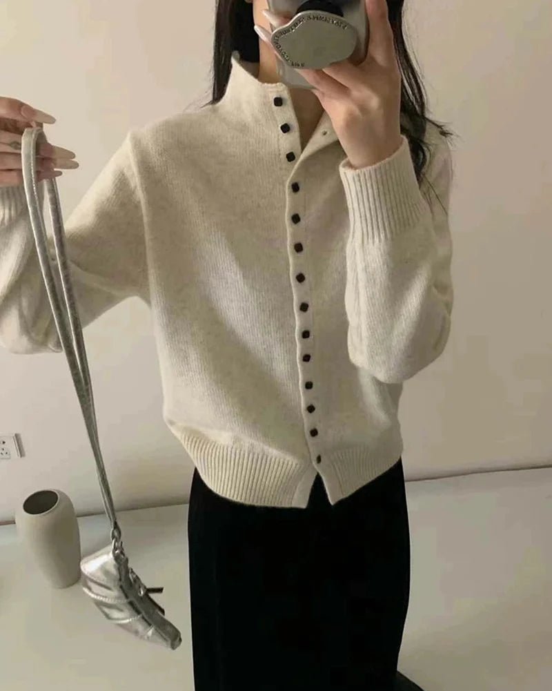 Comfortable Stand-Collar Single-Breasted Sweater