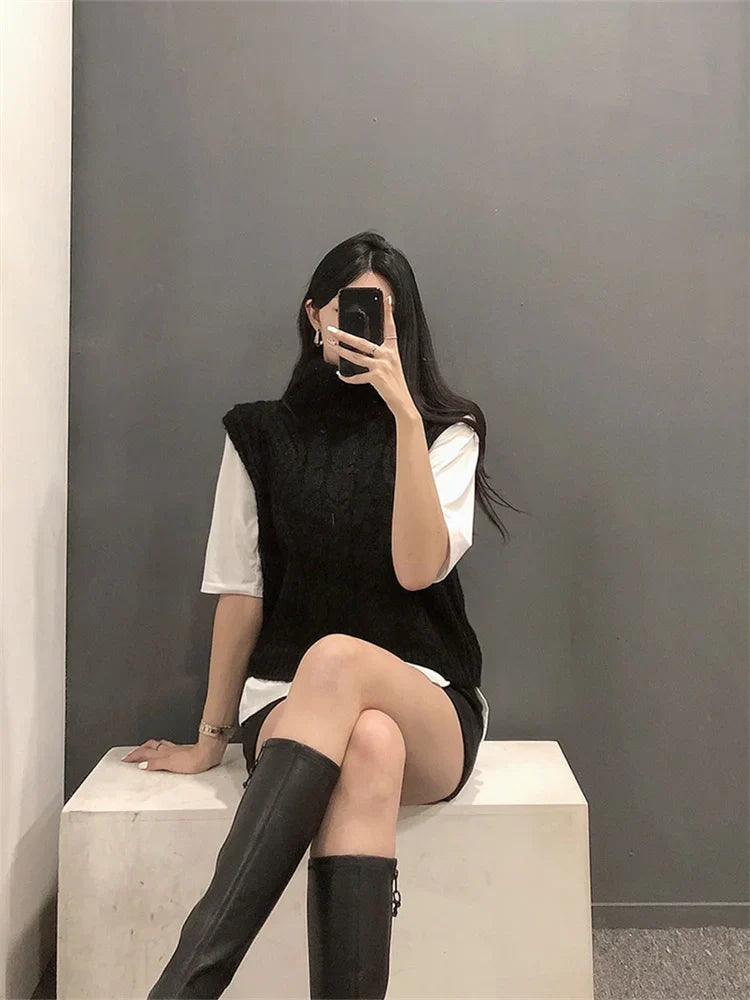 Half High Collar Vintage Vest Sweater