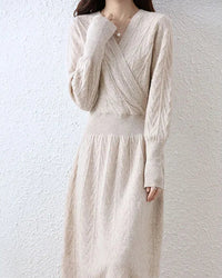 Cable-Knit Merino Wool Wrap-Look Dress