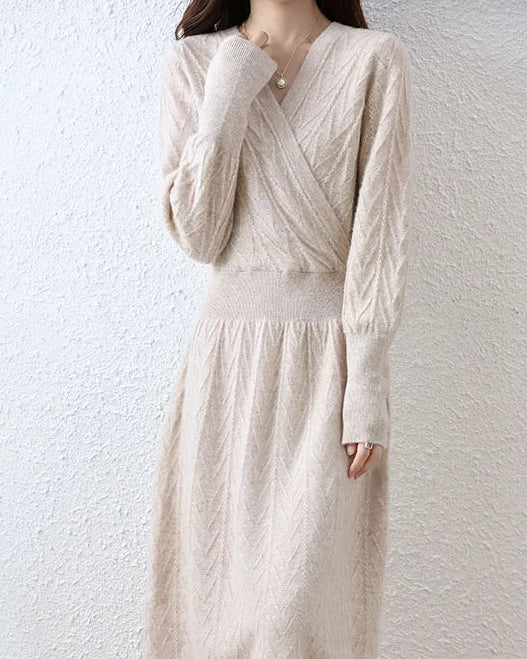 Cable-Knit Merino Wool Wrap-Look Dress