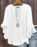 V-Neck Ruffle Butterfly-Sleeve Blouse