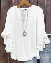 V-Neck Ruffle Butterfly-Sleeve Blouse