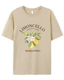 Women's lemon floral print T-shirt featuring a breathable cotton knit, a relaxed silhouette, and a vintage appliqué graphic for fresh spring and summer casual wear.