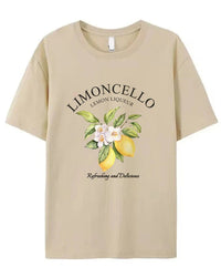 Women's lemon floral print T-shirt featuring a breathable cotton knit, a relaxed silhouette, and a vintage appliqué graphic for fresh spring and summer casual wear.
