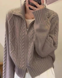 Cashmere Turtleneck Zip-Up Loose Open Cardigan Sweater
