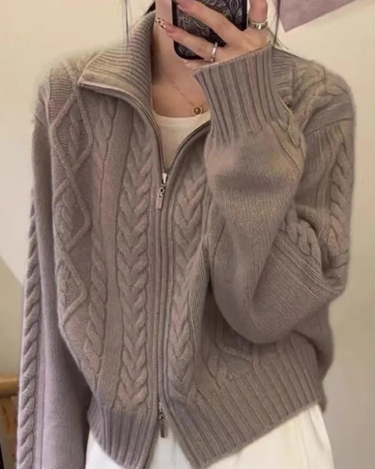 Cashmere Turtleneck Zip-Up Loose Open Cardigan Sweater