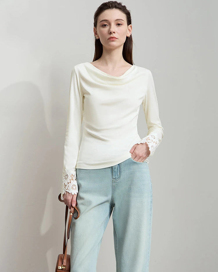 Simple Solid Color Asymmetrical Neckline Top