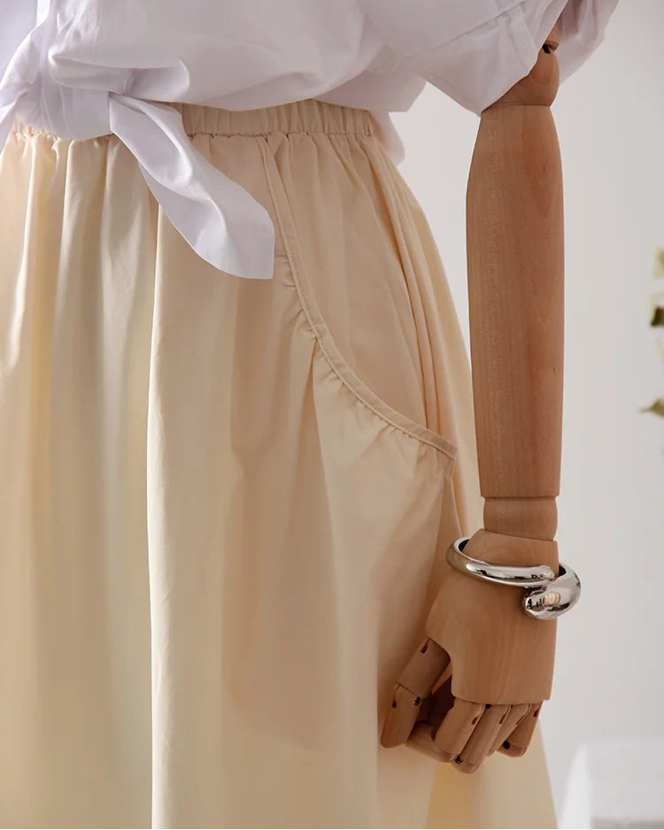 Twill Midi Skirt With Pockets And Pleats