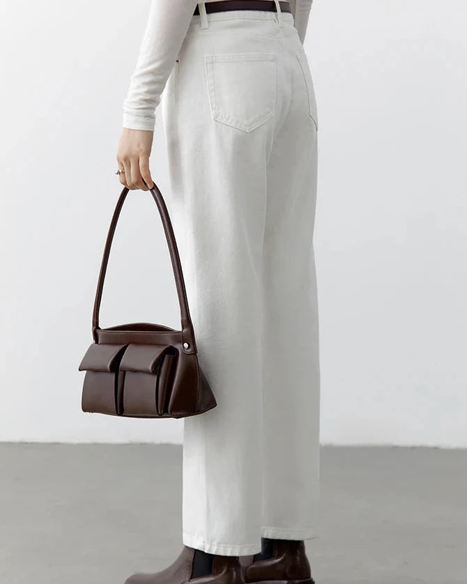 High-Waist Cotton Straight-Leg Jeans