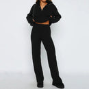 Zipper Long Sleeve Sweaters Straight Pants Knitted Suit