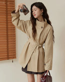 Stand-Collar Belted Trench Coat