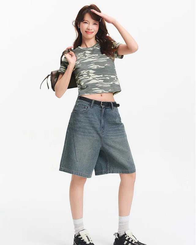 Loose-Fitting Hip-Covering Slimming Denim Shorts