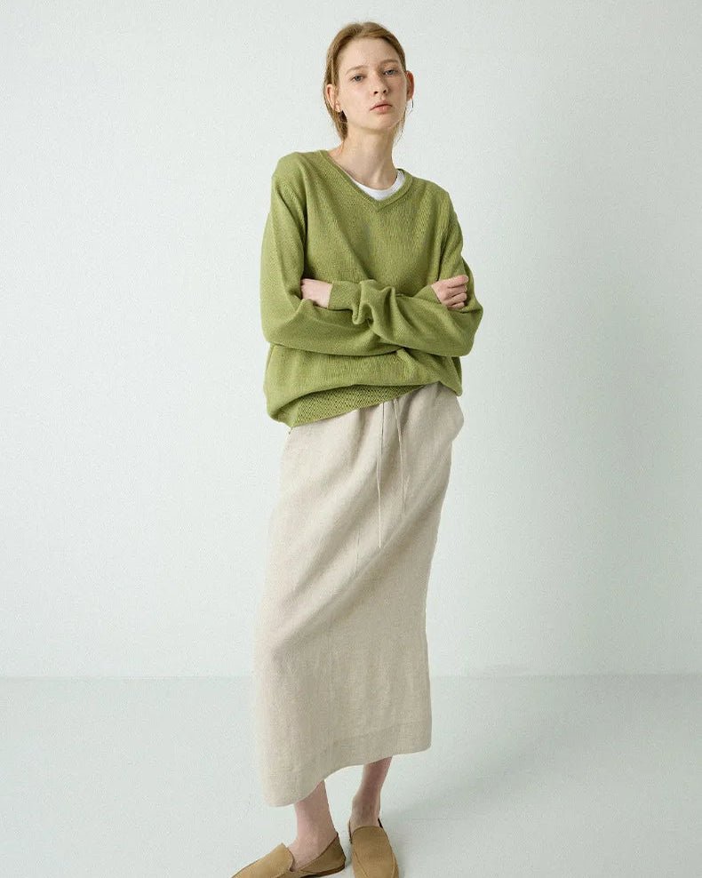 Simple And Casual Straight-Cut Slit Midi Skirt