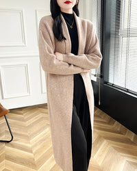 Loose-Fitting Long Wool Cardigan Sweater