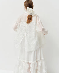 Lace-Trim Bow Lyocell Blouse