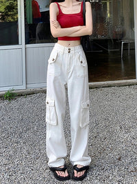 High Waist Vintage Cargo Denim Pants