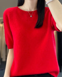 Wool Crew Neck Short-Sleeved Knit Sweater