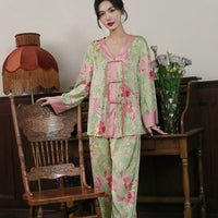 Chinese Style Button Satin Shirt & Trousers Pajama Set