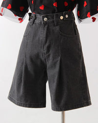 Relaxed Wide Leg High Rise Jean Shorts