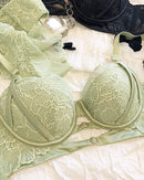 Fashionable Lace Floral Embroidered Push-Up Bra Set
