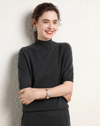 Cashmere Half-Sleeve Mock-Neck Sweater