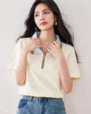 Refined Turn-Down Collar Short Sleeve Tee