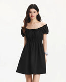 Square Neckline Bow-Trimmed Lace Mini Dress