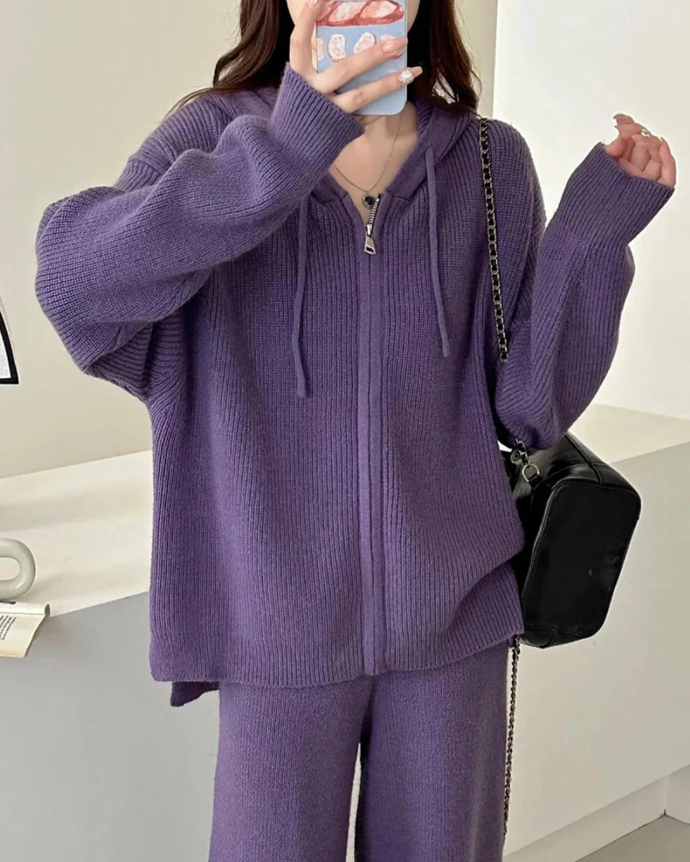 Merino Wool Hooded Knit Set