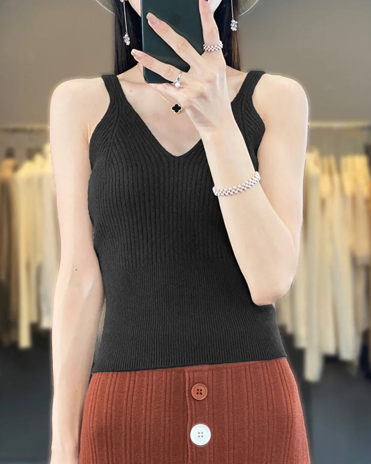 Slim Fit Merino Wool Sleeveless Knit Top