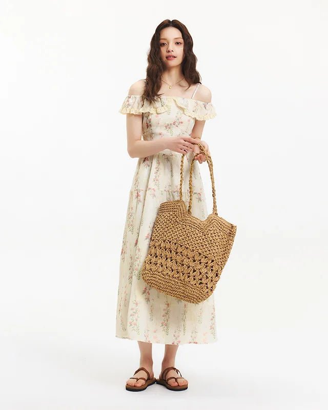 Printed Ruffled Halter-Neck Waist Dress