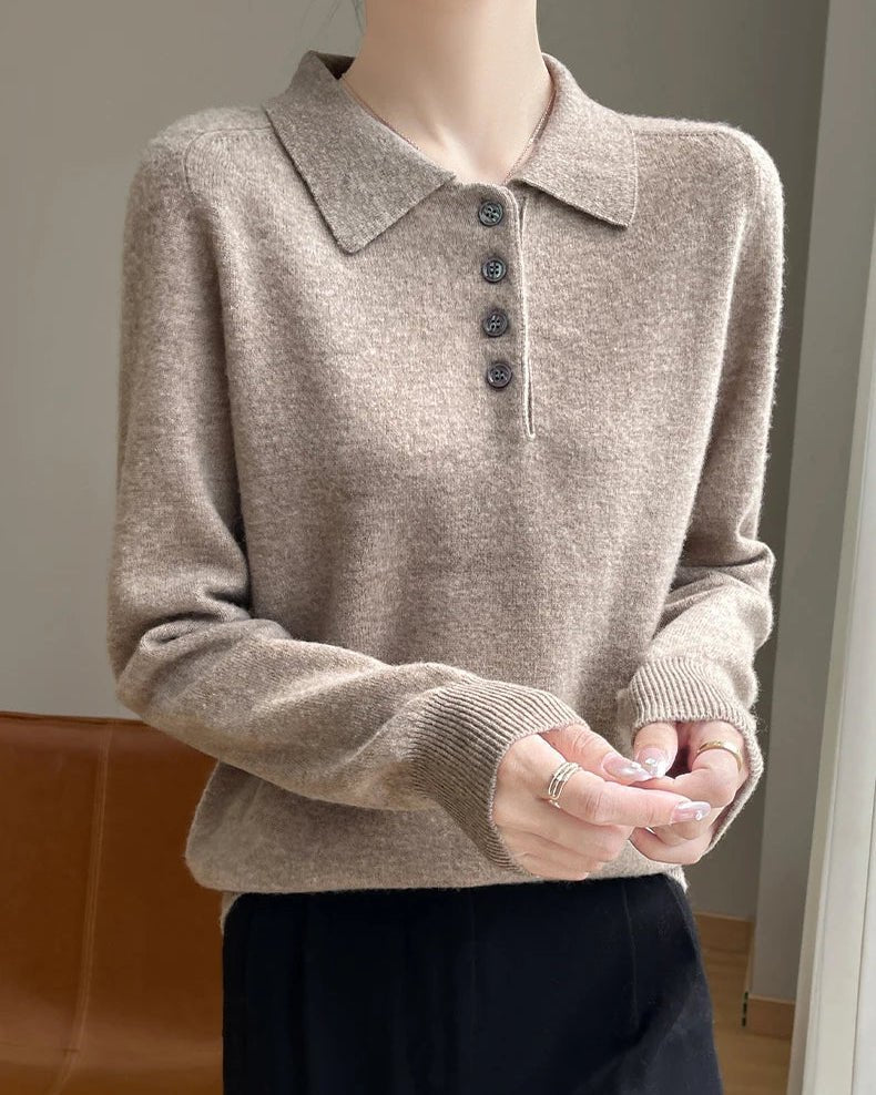 Wool Polo Collar Knitted Pullover Sweater