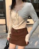 Bow Patchwork Long-Sleeve Top